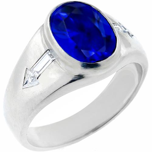 4.54ct Oval Cut Ceylon Sapphire 0.25ct Trilliant & Baguette Cut Diamond Platinum Ring