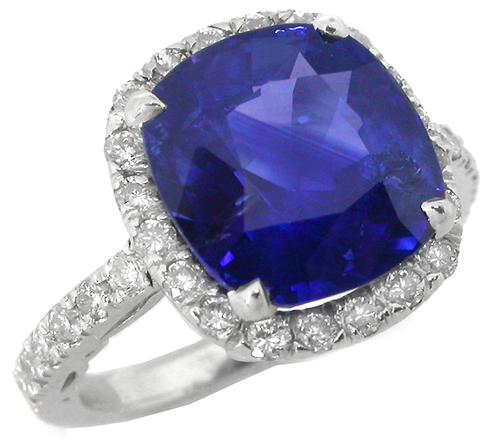 4.89 Cushion Cut Ceylon Sapphire 0.40ct Diamond Platinum Engagement Ring 