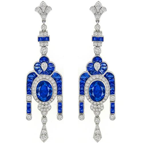 6.33ct Sapphire Diamond Gold Earrings 