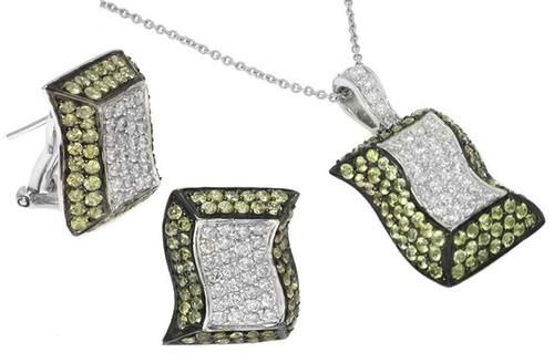 Round Cut Peridot Round Cut Diamond 14k White Gold Jewelry Set