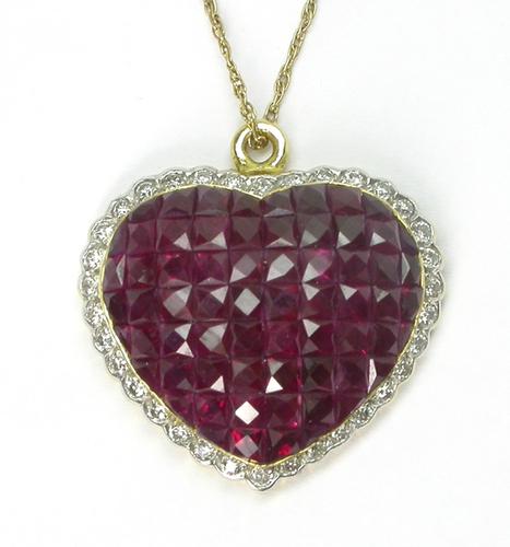 “Love Always” Ruby and 22K Gold Heart Pendants 22K Granulated Heart Only with .5Pt Diamond