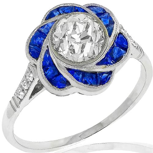 GIA 1.00ct Diamond Sapphire Gold Engagement Ring 
