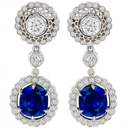 Estate 3.94ct Sapphire 2.26ct Diamond Gold Earrings 