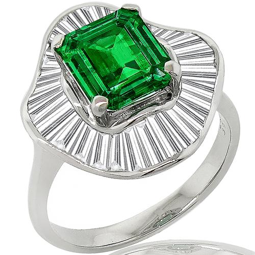 2.23ct Col Emerald 1.85ct Diamond Ballerina Ring