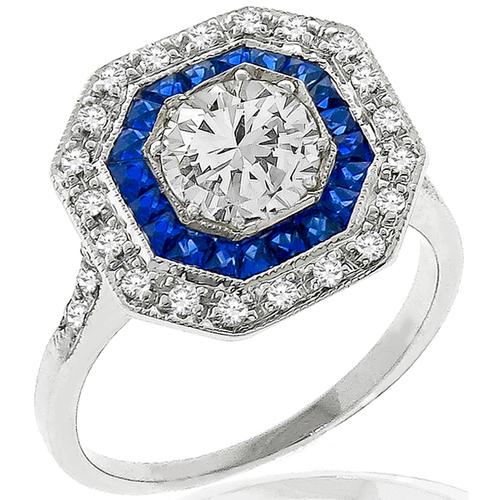 GIA 0.96ct Diamond Sapphire Gold Engagement Ring 