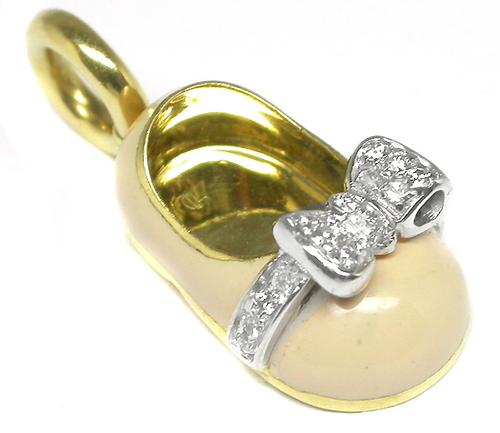 Aaron Basha Diamond 18k Yellow White Gold Enamel Baby Shoe Charm Pendant - Gold Baby Shoe Pendant Aaron Basha Diamond 18k Yellow White Gold Enamel Baby Shoe Charm Pendant - Gold Baby Shoe Pendant