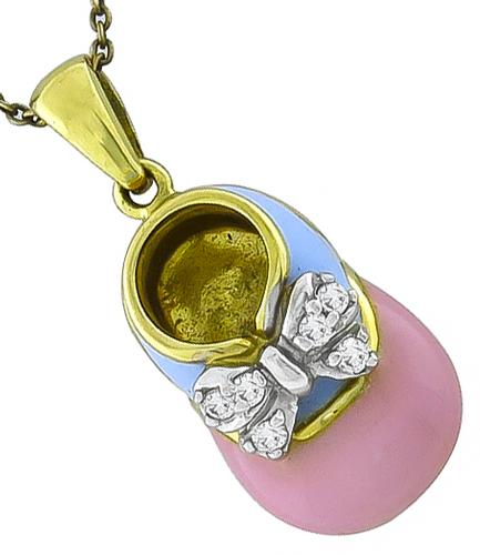 Aaron Basha Diamond Enamel Shoe Pendant Israel Rose Jewelry - Rose Gold Baby Shoe Pendant Aaron Basha Diamond Enamel Shoe Pendant Israel Rose Jewelry - Rose Gold Baby Shoe Pendant