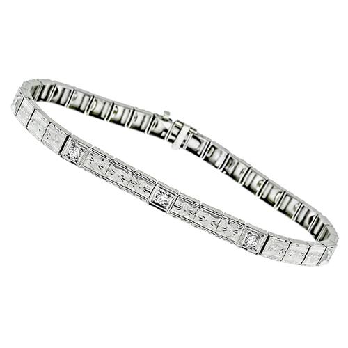 Antique White Gold Diamond Bracelet | White gold diamond bracelet, Diamond  bracelet, White gold bracelet