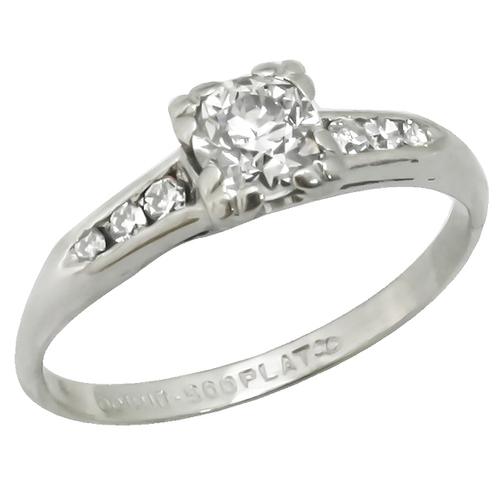 Art Deco Old Mine Cut Diamond Platinum Engagement Ring