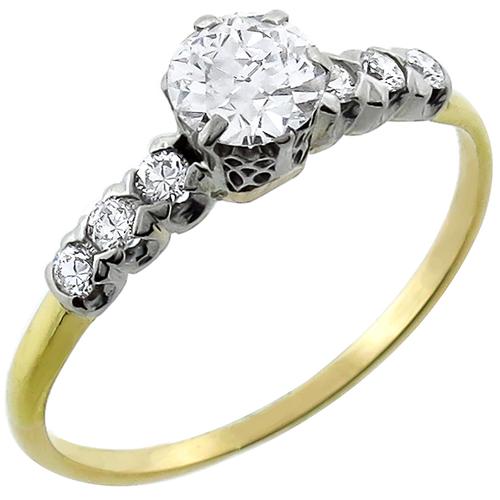 Victorian 0.40ct Old Mine Cut Diamond 14k Yellow & White Gold Engagement Ring 