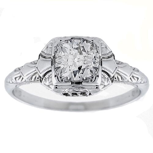 Edwardian  Old Mine  14k White Gold Engagement Ring 