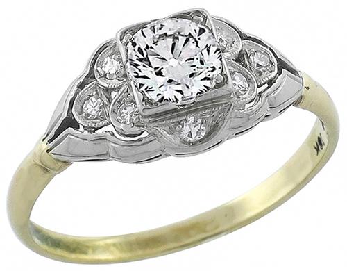 Victorian 0.50c Old Mine Cut Diamond 14k Yellow Gold 18k White Gold Engagement Ring