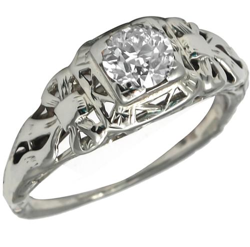 Edwardian   0.50t Old Mine  Cut Diamond 14k White Gold Engagement Ring