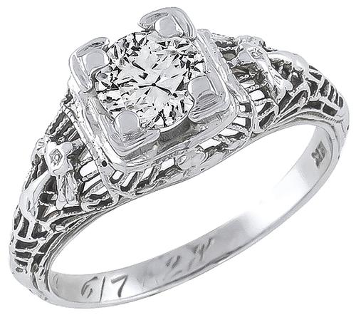 Edwardian 0.60ct Round Brilliant Cut Diamond 18k White Gold Engagement Ring