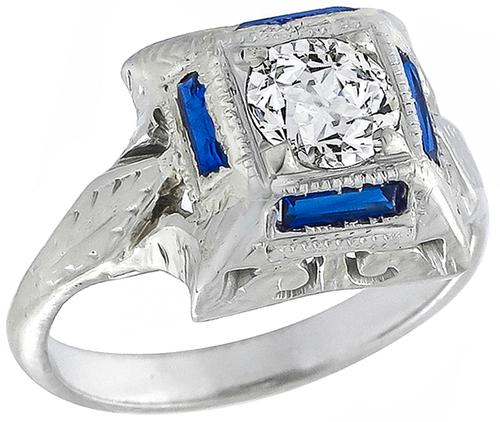Vintage Old European Cut Diamond 14k White Gold Engagement Ring
