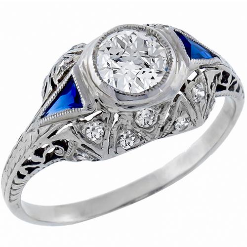 Art Deco 0.65ct Old Mine Cut Diamond Platinum Engagement Ring 