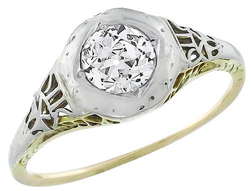 Victorian GIA Certified Old European Cut Diamond 14k Yellow and White Gold Engagement Ring