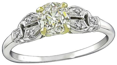 Art Deco Cushion Cut Light Fancy Yellow Diamond Platinum Engagement Ring