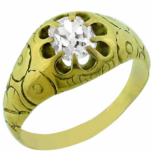 Victorian 0.70ct Cushion  Cut Diamond 14k Yellow Gold Ring