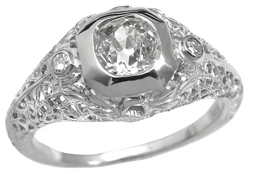 Edwardian 0.72ct Old Mine Diamond 14k White Gold Engagement Ring GIA Certified