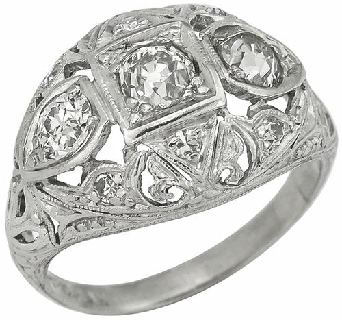 Art Deco Old Mine Cut Diamond Platinum Engagement Ring 