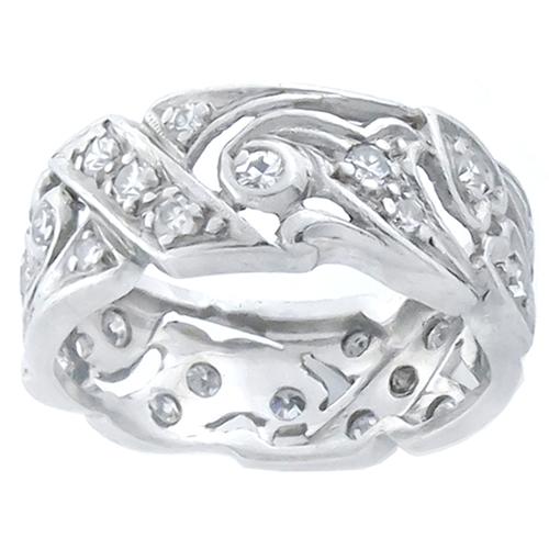 Art Deco 0.75ct Round Diamond Platinum Wedding Band 