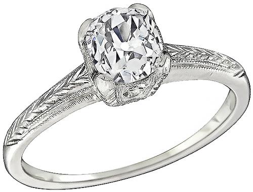 Edwardian Cushion Cut Diamond Platinum Engagement Ring