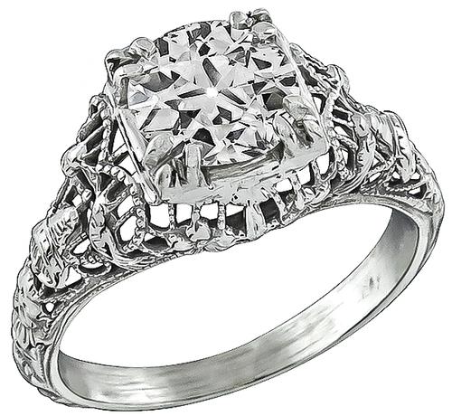 Edwardian Old Mine Cut Diamond 18k White Gold Engagement Ring