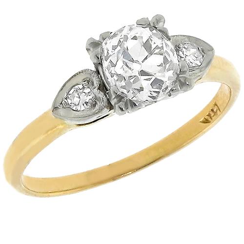 Victorian 0.98ct Old Mine Cut Diamond 14k Yellow Gold Engagement Ring 
