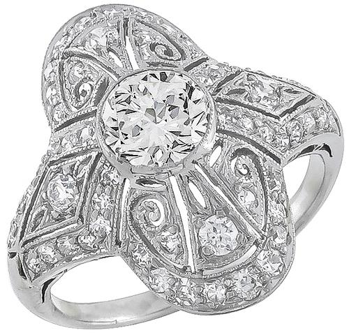 Art Deco GIA Certified Round Brilliant Cut Diamond Platinum Ring