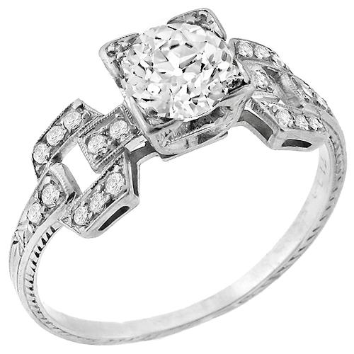 Art Deco 1.00ct Old Mine Cut Diamond Platinum Engagement Ring 