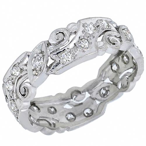 Art Deco 1.00ct Round Cut Diamond Platinum Wedding Band 