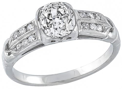 Art Deco Cushion Modified Brilliant 14k White Gold Engagement Ring GIA Certified