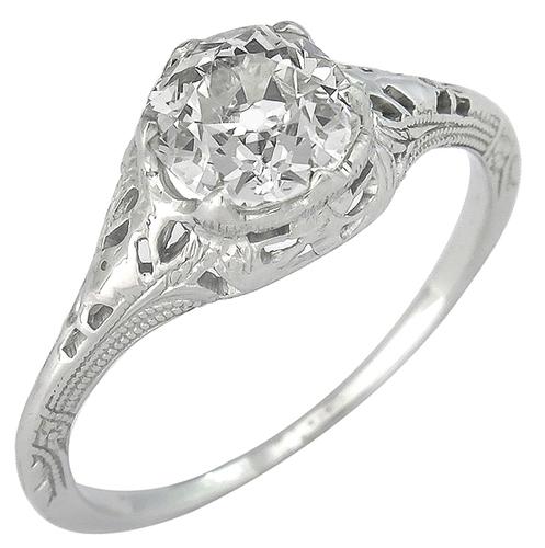 Edwardian Old European Cut Diamond 18k White Gold Engagement Ring