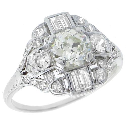 Art Deco 1.25ct Old Mine Cut Center Diamond Platinum Engagemen Ring 