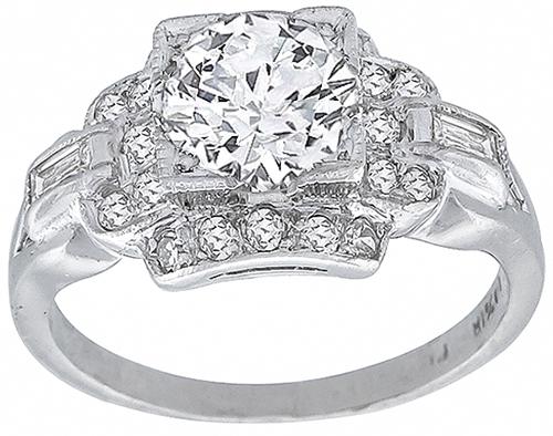 Art Deco Round Brilliant Cut Diamond Platinum Engagement Ring
