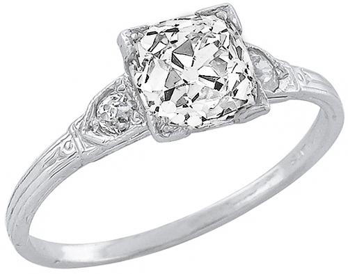Vintage Old Mine Brilliant Cut Diamond Platinum Engagement Ring