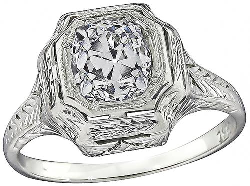 Old Mine Cut Diamond 18k White Gold Engagement Ring