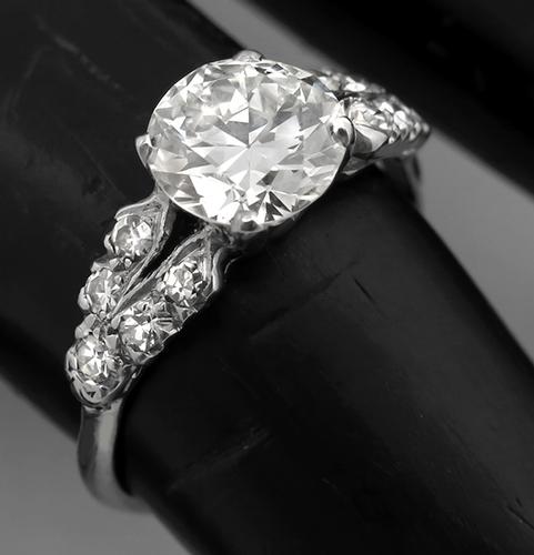 Art Deco 1.32ct Round  Cut Diamond Platinum Engagement Ring