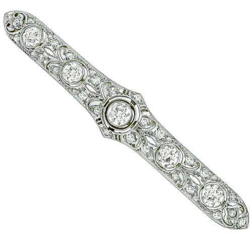 Art Deco 1.50ct  Old Mine Cut Diamond 14k Yellow Gold  Platinum Pin