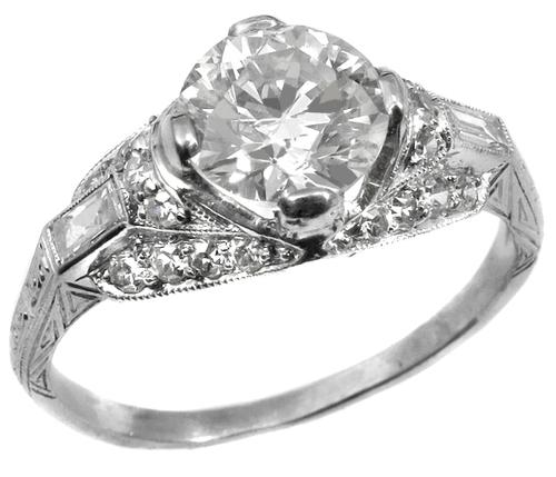Art Deco 1.51ct Old Mine Diamond Platinum Engagement Ring