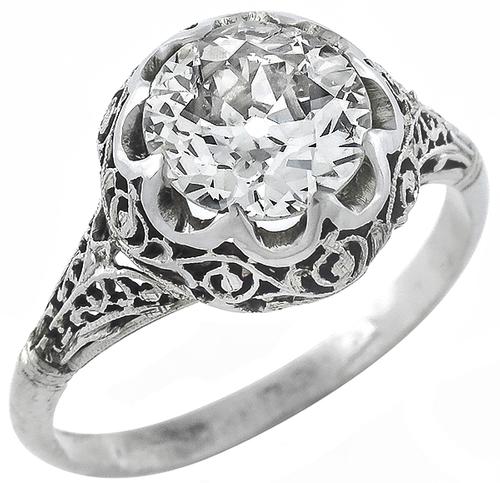 Vintage 1.56ct Old Mine Cut Diamond 14k White Gold Engagement Ring