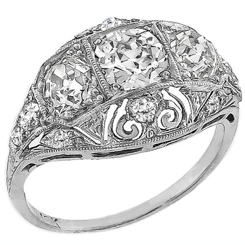 Art Deco 2.00ct Old Mine Cut Diamonds 18k White Gold Ring