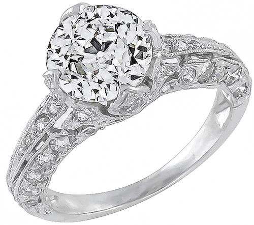 Art Deco GIA Certified Old European Cut Diamond Platinum Engagement Ring