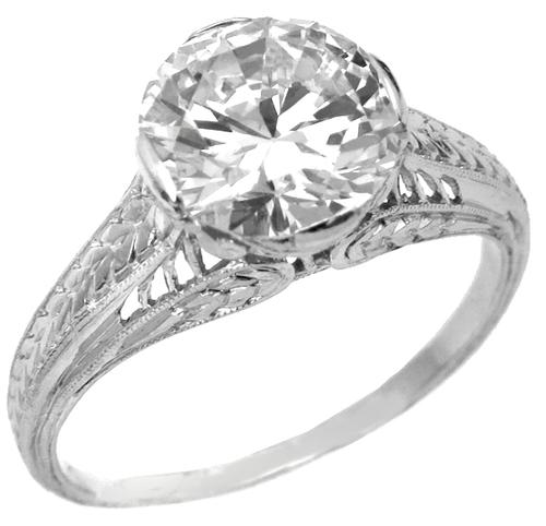 Edwardian GIA Certified 2.19ct Round Diamond Platinum Engagement Ring
