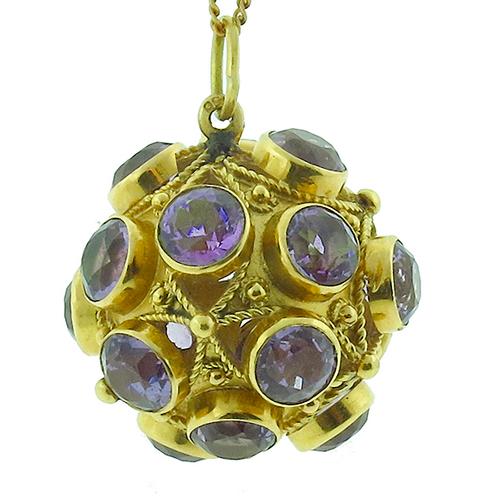 Victorian 27.00ct Round Cut Amethyst  18k Yellow Gold Ball  Fob/Pendant 