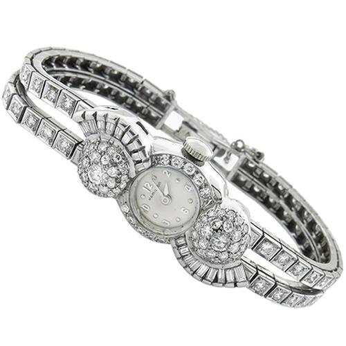 Art Deco 2.80ct Round & Baguette Cut Diamond Platinum Hamilton Watch