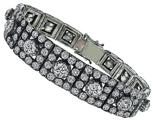 Vintage Diamond Box Link Diamond Bracelet 14k White Gold -  petersuchyjewelers