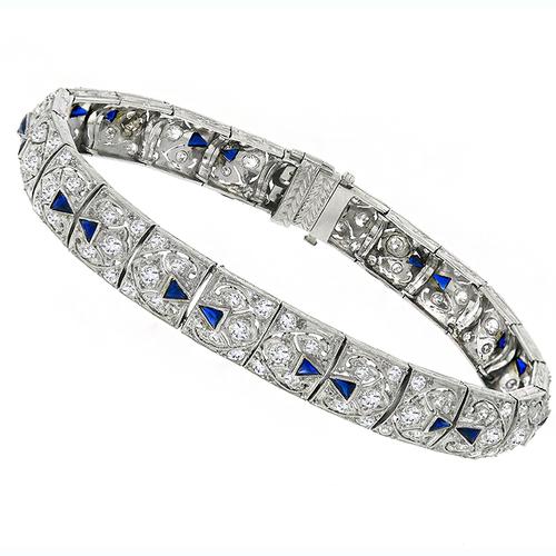 Art Deco Diamond Sapphire Platinum Bracelet