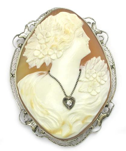 VINTAGE CAMEO PENDANT 14K YELLOW GOLD BROOCH NECKLACE PIN ESTATE JEWELRY